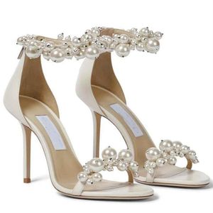 Perfect Bride Wedding Maisel Embellished Leather Sandals White Pearls Strap Women's High Heels Lady Gladiator Sandalias EU35-245Q