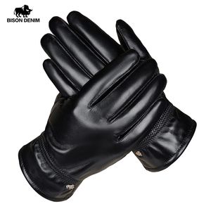 Five Fingers Gloves BISON DENIM Men's Sheepskin Gloves Winter Warm Fashion Touch Screen Guantes Genuine Leather Gloves Driving Mittens 231031