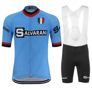 클래식 레트로 프로 팀 Salvarani Cycling Jersey 남자 짧은 슬리브 블루로드 레이싱 자전거 의류 빠른 드라이 사이클링 의류 mtb b6716640