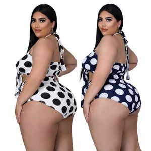 Moda artı beden kadın bikini polka dot baskılı yular kayış iki parça set