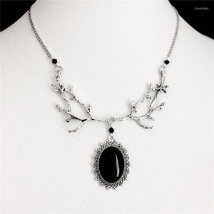 Pendant Necklaces 2023 Fashion Gothic Black Cameo Necklace Branch Witchy Jewelry Forest Victorian Moon
