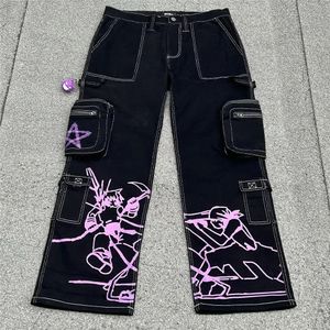 Mäns jeans vibe style street jeans anime haruku y2k denim byxor mäns och kvinnors tryckta avslappnade löst personlighet hip-hop-overaller