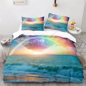 Sängkläder set Sea Wave Däcke Cover Beach Rainbow Bedding Set Seaside Comporter Cover Queen/King/Full/Twin Size Quilt Cover för Girls Boys 231101