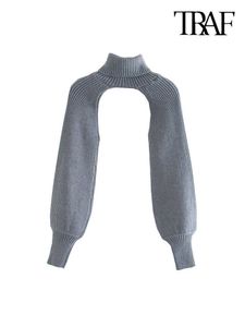 Traf Women Fashion Arm Warmers gebreide trui vintage Turtleneck lange mouw vrouwelijke pullovers chic tops p230331
