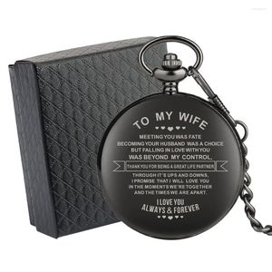 Taschenuhren-Charm, schwarze Quarzuhr mit Text „To My Wife...Thanks For Being A Great Life Partner...I Love You Always.“