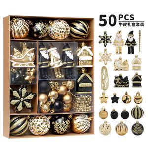 Dekoracje świąteczne 50pcs Ball Ball Red Gold Black Bombbles Wiseld Poldant Choinka Dekoracja do Navidad Noel Natal Ornament 231101