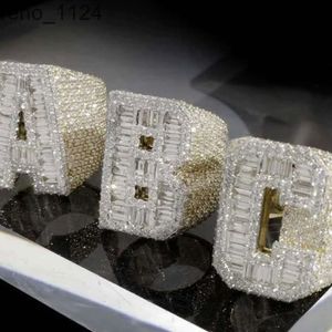 خواتم ABC Moissanite الأولي المخصصة 925 Silver VVS Baguette Moissanite Iced Out Hip-Hop Letter Name Ringship Rings Men