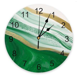 Настенные часы с зеленым градиентом, мрамором, акварельной живописью, большие часы для столовой, ресторана, кафе, декор, круглое украшение для дома