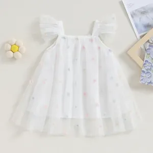 女の子のドレス0-5歳の女の女の子チュールドレスキッズサマー服幼児袖3Dフラワー/バタフライスリングチュチュプリンセスパーティー