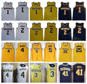 Michigan Wolverines College 1 Charles Matthews Jerseys Men 2 Jorda Poole 5 Jalen Rose 25 Juwan Howard Chris Webber 4 Basketball Blue White