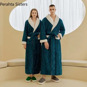 Men's Sleepwear High Quality Winter Bathrobe Men Lapel Jacquard Flannel Robe Women Fashion Thick Warm Dressing Gown Plus Size XXXL