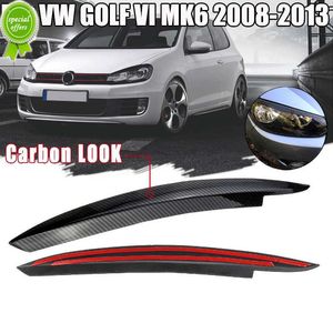 Nya 2st strålkastare ögonbrynsögonlock täcker trim Abs kolfiber ger iögonfallande show 47x4,5 cm för VW Golf VI MK6 2008-2013