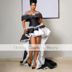 아프리카 댄스 파티 드레스 높음 2023 흰색 검은 아플리케 여성을위한 유명인 레드 카펫 가운 이벤트 이브닝 파티웨어