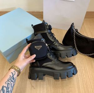 2023Women Rois Martin Boot Military Inspired Combat Boots Strap Ankles Boot Top Quality Black Matte Patent Leather Shoesで足首に足首に取り付けられたナイロンポーチ