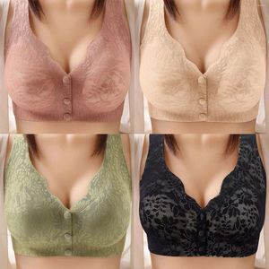 Yoga Outfit Women's Sexy Front Open Button Top Up Comfortable And Traceless Lace Gathered Anti Drop Bra Seamless Sports Bras