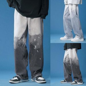 Herrbyxor spring koreanska mode breda ben jeans retro gradient casure gata slit