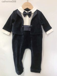 Jumpsuits Autumn Winter Children Boutique Clothing Baby Boy Rompers Long Sleeve Velvet Jumpsuit Gentle Boy Birthday Prince Suit HandsomeL231101