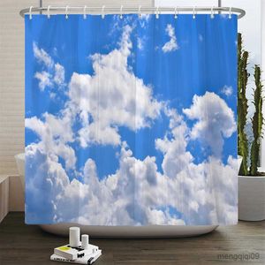 Shower Curtains Blue Sky White Clouds Shower Curtain 3D Natural Scenery Printing Waterproof Bathroom Curtain Home Decoration Screen with R231101