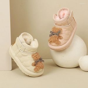 Stivali da bambina carini scarponi da neve con cartoni animati da cucire beige rosa caldo caviglia spessa peluche morbido bambino bambini ragazzi scarpe invernali