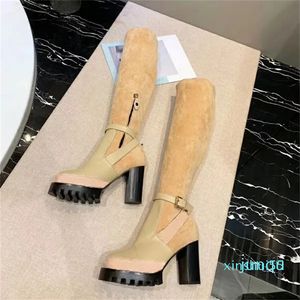 new Banded Women Letter Canvas Over-the-knee Boot Designer Lady Leather Trim Rubber Sole Thigh-High Boots