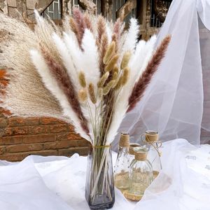 Faux Floral Greenery 100 70Pcs Pampas Dried Flowers Natural Boho Decor Bulrush Reed Grass for Vase Filler Farmhouse Home Party Wedding Arrangement 231101