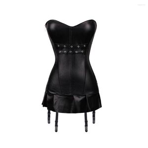 Kvinnors shapers punkstil Push Up Women's Plus Size Slimming Body Shapewear Gothic Black Faux Leather Corset Bustier With Zip och