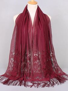 Scarves 170 65cm Pure Color Lace Shawl Veil Head Scarf Long Tassel Shawls Hollow Out Crochet Floral Wedding Bride Veils