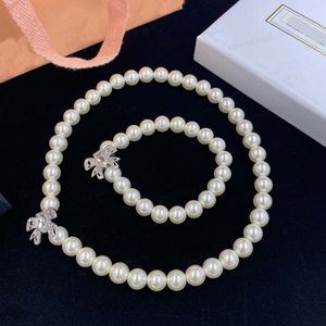 Designer Pearl Necklace and Bracelet Set, Luxury Bow Embed Zircon Jewelry for Women, Wedding, Banquet, High Quality Gift