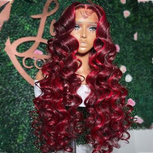 Brasilianische Highlight Red Loose Deep Wave Lace Front Echthaarperücke 99 Red 13x4 Lace Frontal Perücke Prepluck HD Transparente synthetische Spitzenperücke