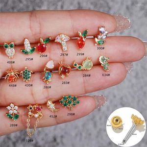 Stud Earrings 1pc 20G Colors Crystal Stainless Steel Earring Animal Plant Tree Flower Fruits Vegetables Ear Lobe Piercing Jewelry