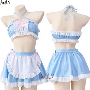 Ani Kawaii Girl Anime Cafe Clerk Maid Unifrom Outfits Women Cute Lolita Blue Pamas Pool Party Waiter Costumes Cosplay cosplay