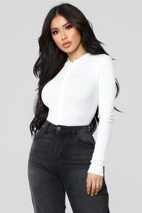 Kvinnors smala sexig stående krage dragkedja långärmad jumpsuit solid pullover passar stickad topp bodysuit