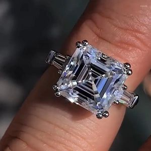 Cluster Rings Choucong Luxury Ring Asscher Cut 12mm Cz Sona Stone 925 Sterling Silver Engagement Wedding Band för kvinnors smycken