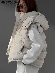 Платье из двух частей, утепленный женский жилет 2023, зимний хлопок, теплая мода, уличная молния, женский жилет с капюшоном, большой карман, без рукавов, свободное женское пальто 231101