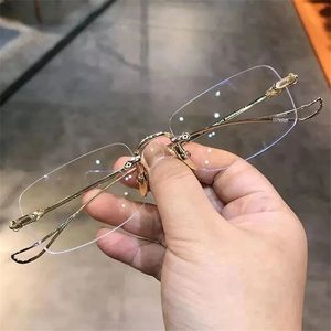 Güneş Gözlüğü Çerçeveleri Moda Rimless Okuma Gözlükleri Erkekler Lüks Presbyopic Anti Mavi Işık Engelleme Gözlük Esnek Çerçevesiz gözlükler 4 0 231101