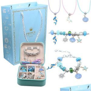 Other Bracelets Charm Bracelets Children Bracelet Making Kit Supplies Beads Creative Diy Handmade Crystal Jewelry Kid Pink Gift Box Se Dh7Si