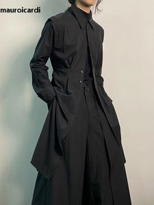 Misturas de lã masculina Mauroicardi primavera outono longo preto cabido camisa casacos para homens designer de luxo escuro academia estética roupas vintage 231031