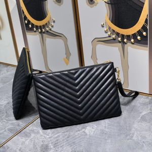 Damen Herren Designer Clutch Bags Superweiches schwarzes Kalbsleder 30 cm große Handgelenktasche mit 3 Hardware-Gold-Schwarz-Silber-Unisex-Mode-Geldbörsen