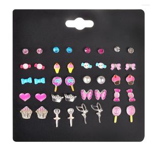 Stud Earrings 20PRS/SET Super Cute Pink Lollipop Butterfly Candy Girls With Crystals Pearls Women Trendy Brinco Earring