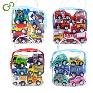 Diecast Model 6Pcs Pull Back Car Toys Mobile Machinery Shop Construction Vehicle Fire Truck Taxi Baby Mini Gift Children GYH 230331