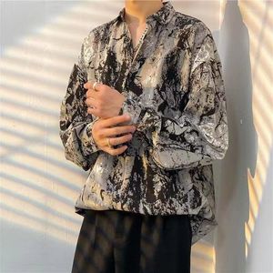 Men's Vintage Floral Lining Casual Shirt with Long Sleeves and drape Design - Hong Kong Style, Loose Fit, Handsome and Light Luxury Trendy
