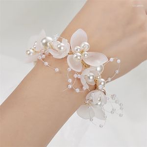 Charme Pulseiras Pérola Pulso Flor Para Meninas Dama De Honra Casamento Lace-up Mão Nupcial Prom PR Venda