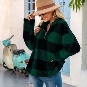 Women's Hoodies 2023 Sweatshirt Winter Overized Top Fashion Lapel Plaid Autumn High Collar Coat Thermal Pullover Turtleneck