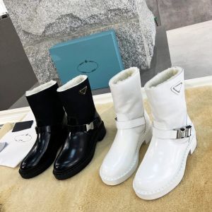 Simple and generous cowhide splicing boots round toe thick heels snow boot all commuter ankle boots Fashion luxury women's winter shoes Designer shoe factory shoes