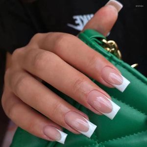 Falska naglar 24st sommar med vita franska mönster Långt ballerina falska bärbara kista tips Tryck på