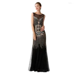 Casual Dresses Women Fashion Wear 1920s Flapper Dress Long Sequins Beaded Back Zipper Saxy Cocktail Vintage