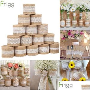 Party Decoration Party Decoration 2M Natural Jute Burlap Hessian Ribbon Rolls Vintage Rustic Wedding Christmas Gift Wrap Festival Home Dho7O