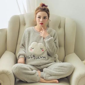 Kadınların Pijama Sonbahar Kış Flanel Pijamaları Setler Sevimli Desen Baskılı Velvet Homewear Set Kız Pijamas Mujer Pijama 231031