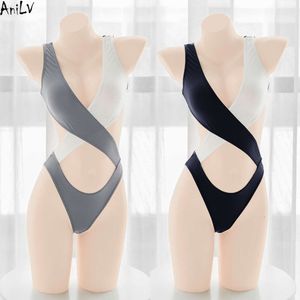 Ani Beach Anime Zweifarbiger Cross Ing einteiliger Badeanzug Damen Strap Hollow Bodysuit Swimear Uniform Kostüme Copslay Cosplay