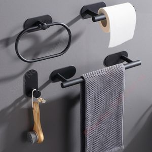 Toalettpappershållare väggmontering toalett handduk pappershållare självhäftande svart silver kök rull pappersstativ hängande servett rack badrumstillbehör wc 230331